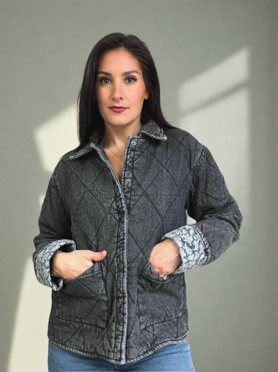JP Signature Quilted Snap Down Denim Jacket