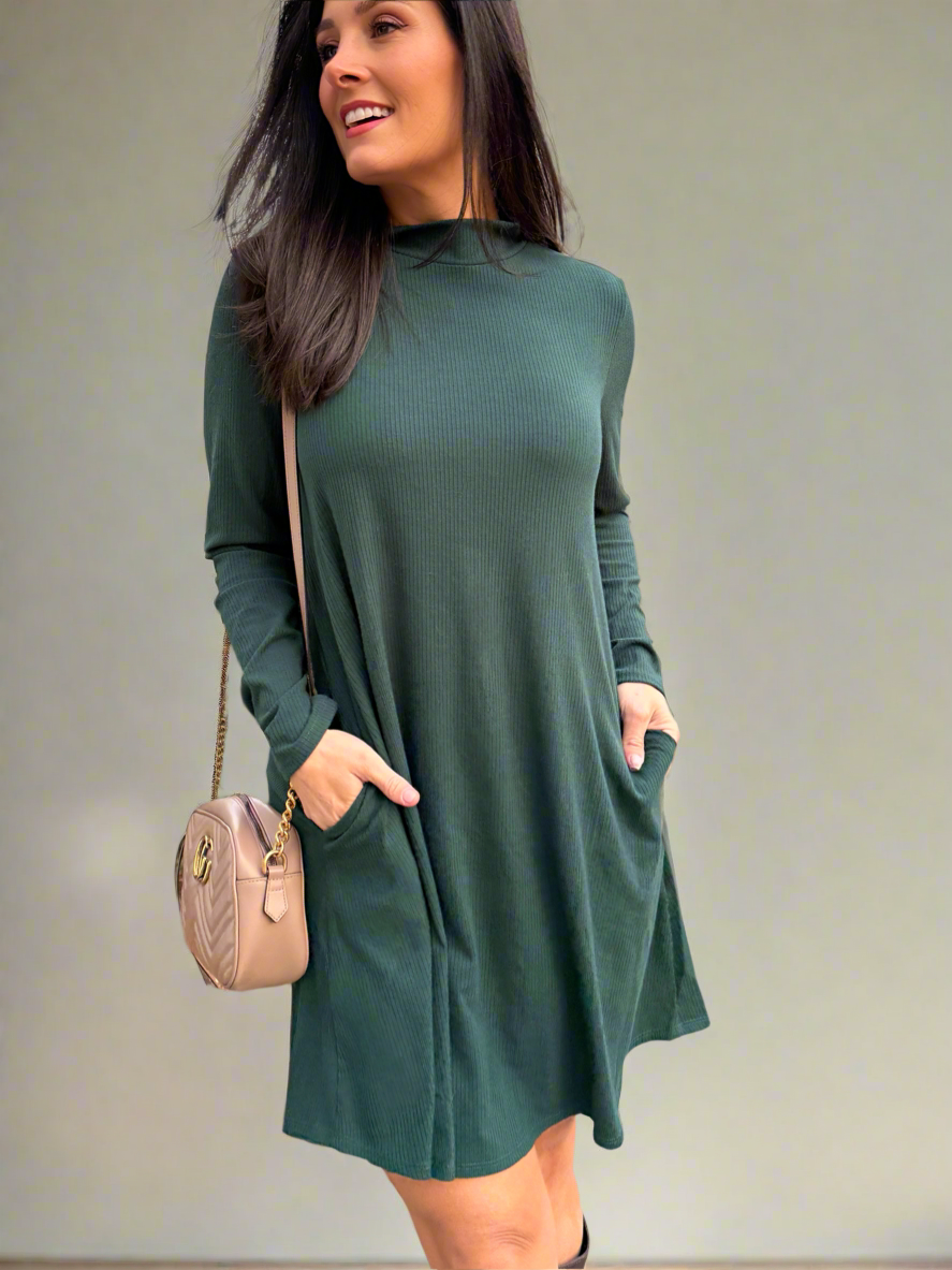 City Stroll Mock Neck Stretch Dress