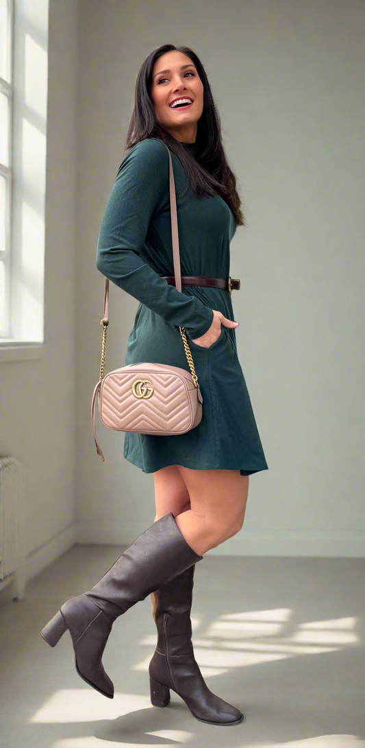 City Stroll Mock Neck Stretch Dress