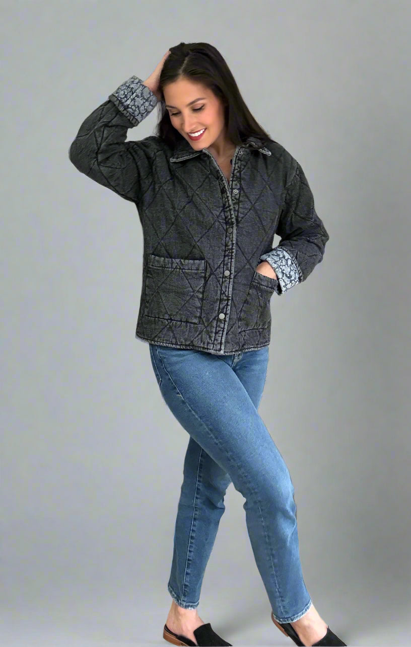 JP Signature Quilted Snap Down Denim Jacket