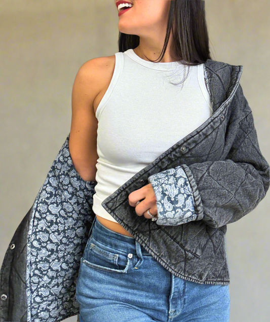 JP Signature Quilted Snap Down Denim Jacket