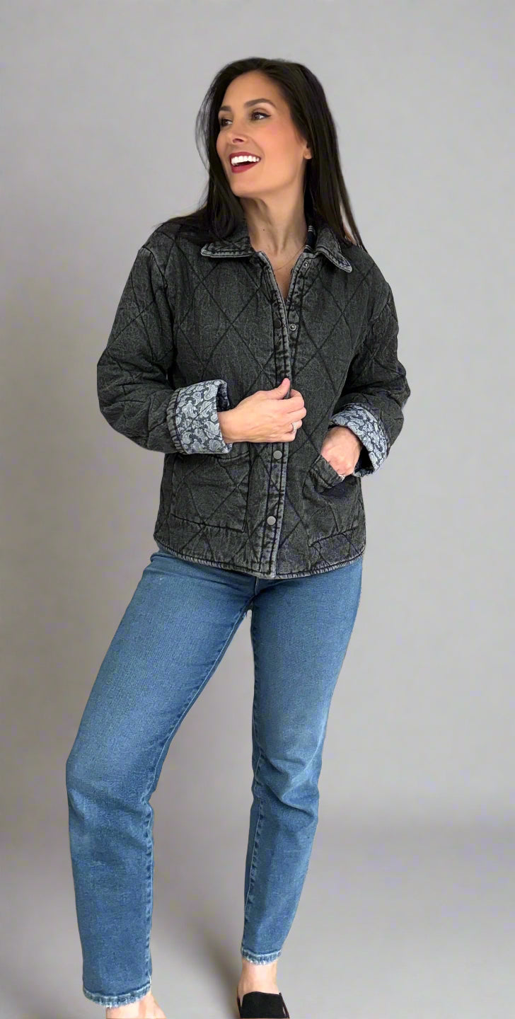 JP Signature Quilted Snap Down Denim Jacket