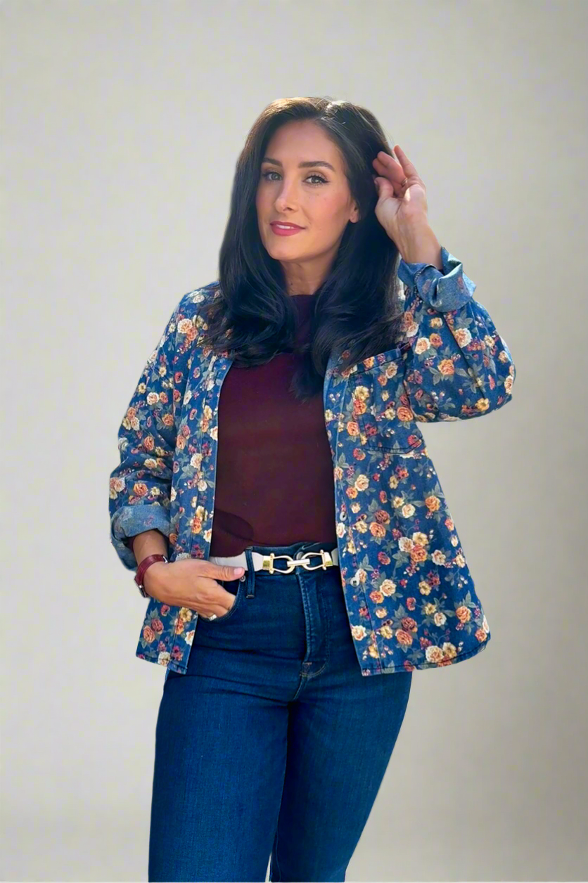Vintage Charm Floral Denim Jacket