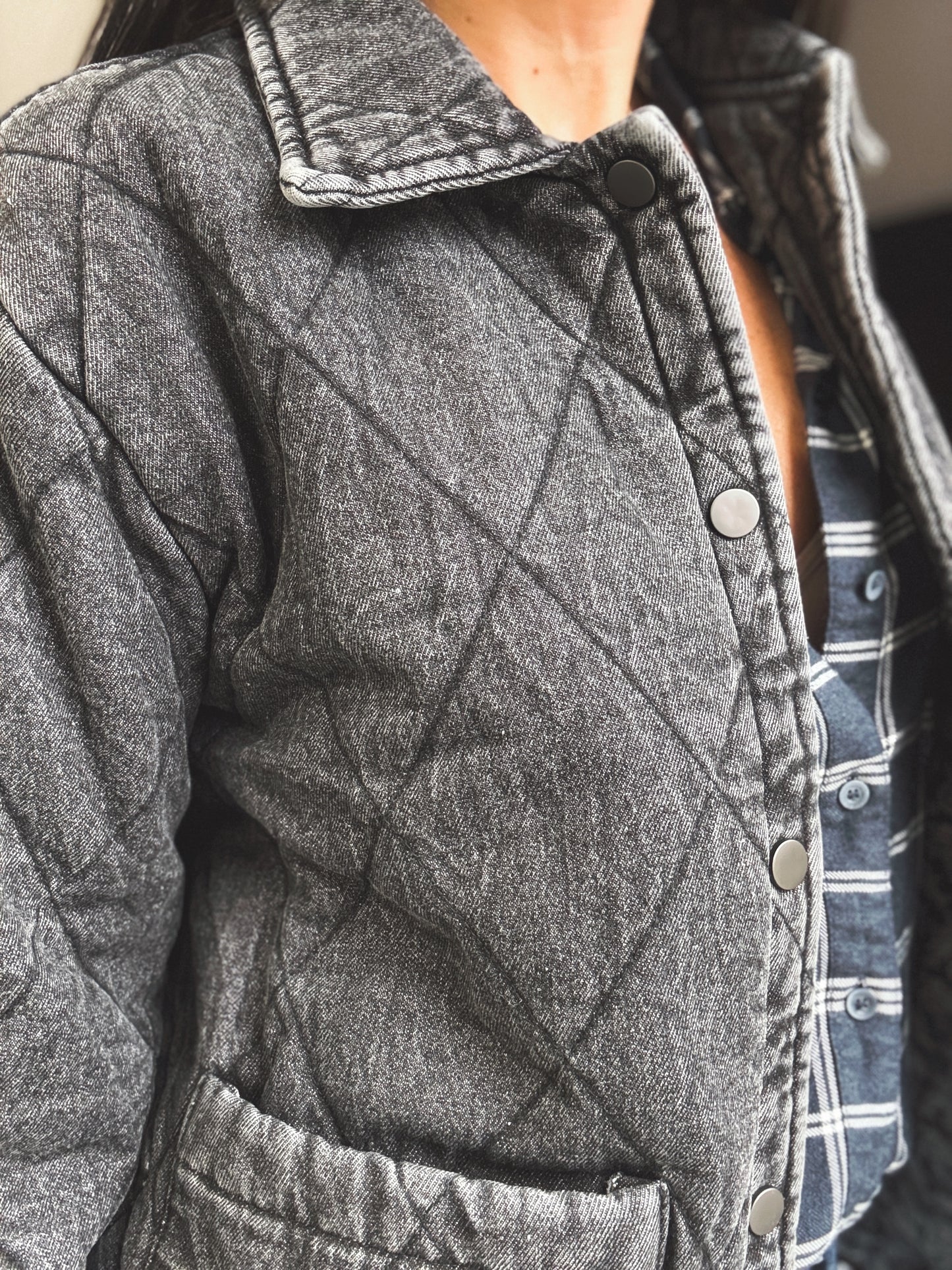 JP Signature Quilted Snap Down Denim Jacket