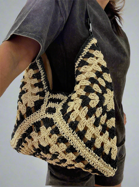 Contrast Crochet Tote Bag