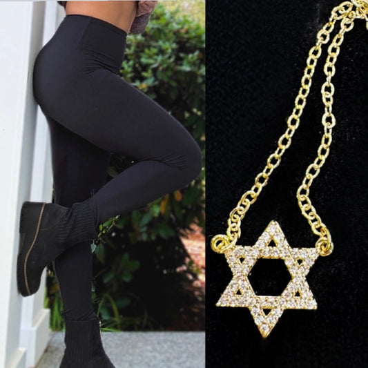 Fleece Leggings & Star of David Necklace
