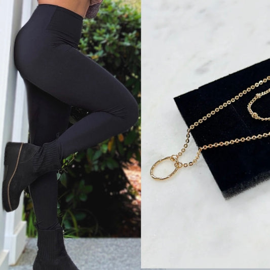 Fleece Leggings & Golden Duo Necklace Bundle