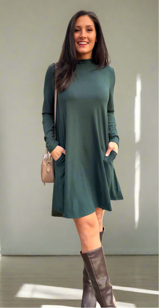 City Stroll Mock Neck Stretch Dress