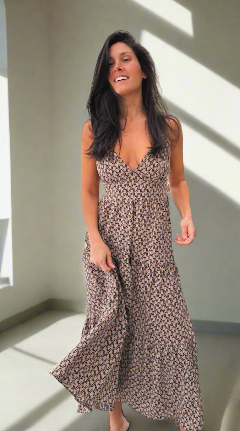 Shoreline Chic Tie-Back Maxi Dress