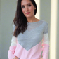 Openwork Contrast Round Neck Long Sleeve Knit Top