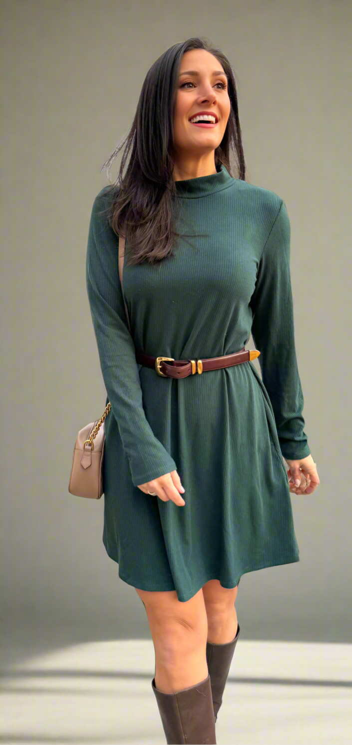 City Stroll Mock Neck Stretch Dress