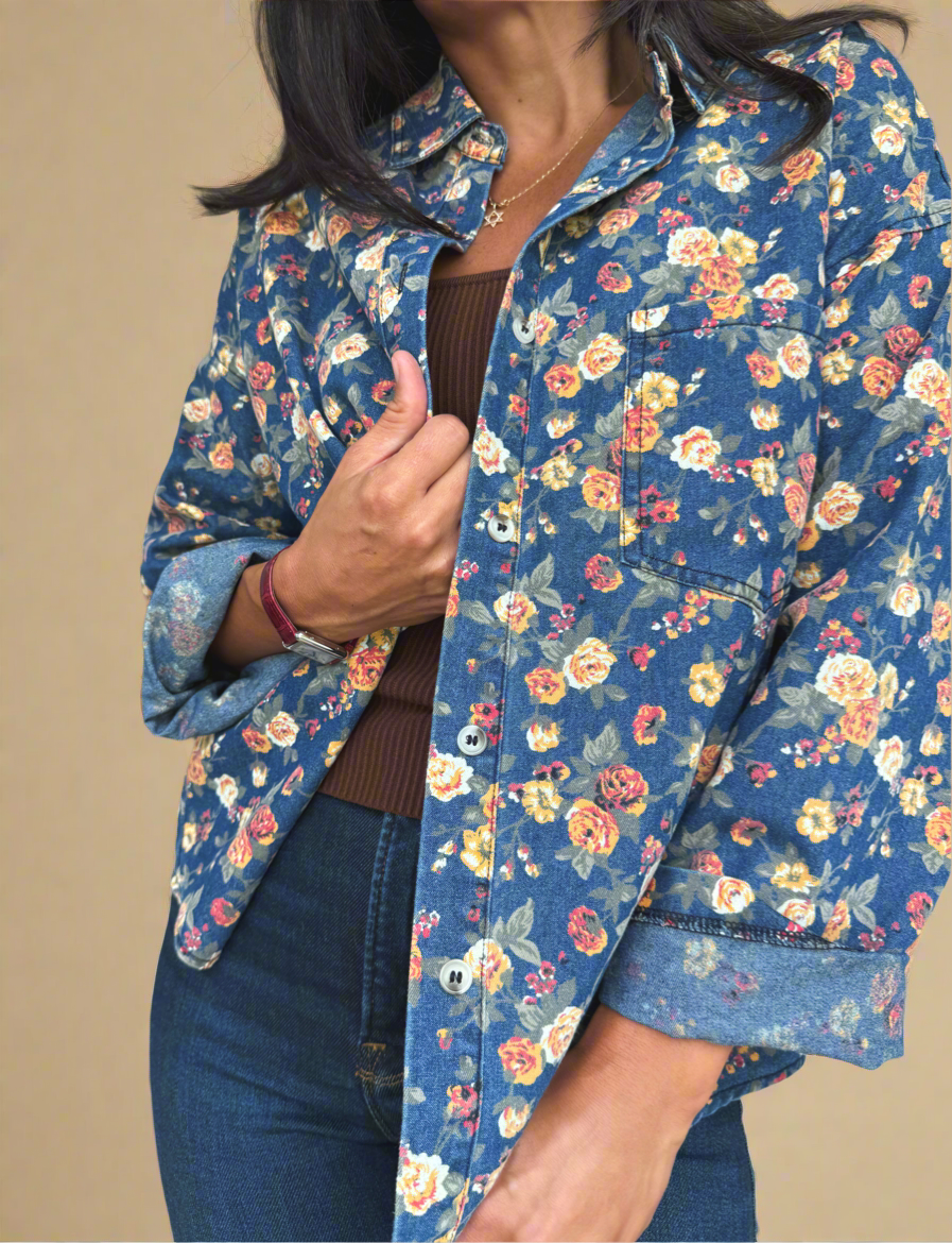 Vintage Charm Floral Denim Jacket