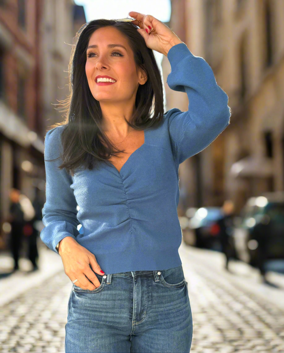 Sweetheart Ruched Sweater