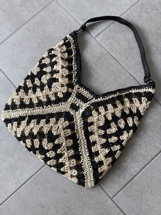 Contrast Crochet Tote Bag